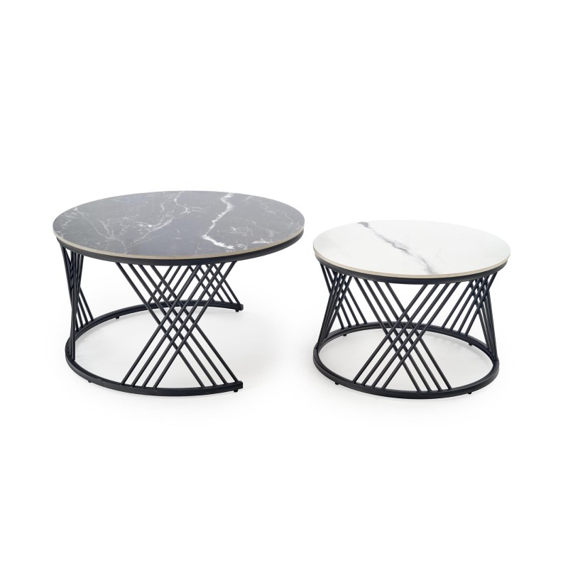 'FLAMINGO Set of 2 Benches, Black Marble / White Marble / Black' 'FLAMINGO Set of 2 Benches, Black Marble / White Marble / Black'
