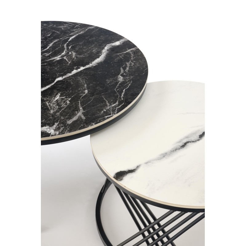 'FLAMINGO Set of 2 Benches, Black Marble / White Marble / Black' 'FLAMINGO Set of 2 Benches, Black Marble / White Marble / Black'