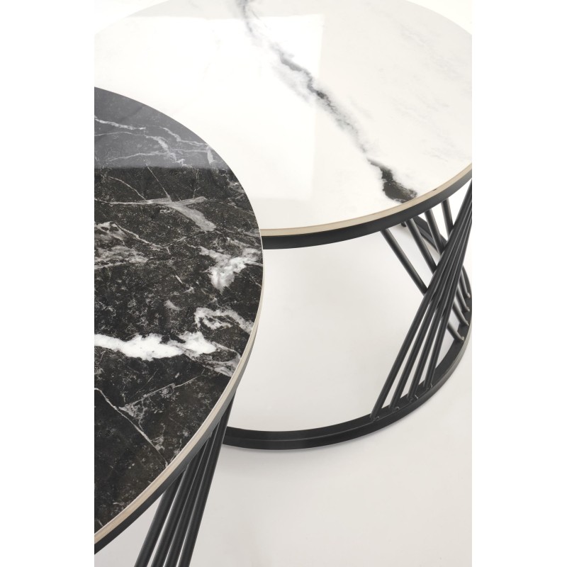 'FLAMINGO Set of 2 Benches, Black Marble / White Marble / Black' 'FLAMINGO Set of 2 Benches, Black Marble / White Marble / Black'