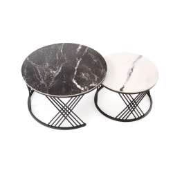'FLAMINGO Set of 2 Benches, Black Marble / White Marble / Black' 'FLAMINGO Set of 2 Benches, Black Marble / White Marble / Black'