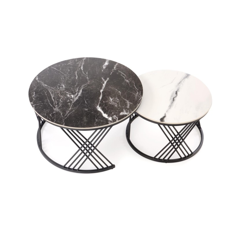 'FLAMINGO Set of 2 Benches, Black Marble / White Marble / Black' 'FLAMINGO Set of 2 Benches, Black Marble / White Marble / Black'