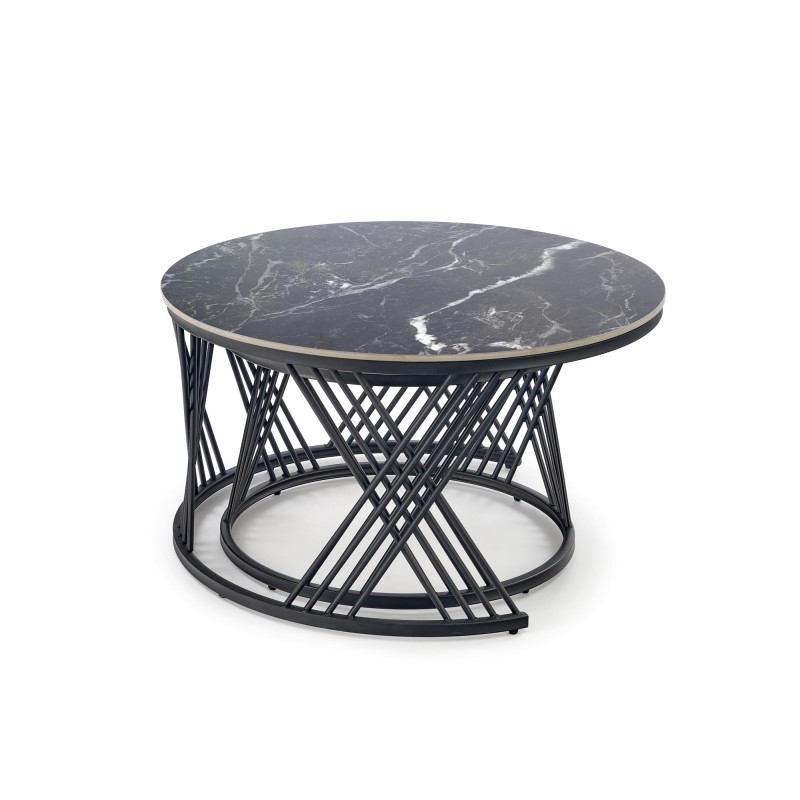 'FLAMINGO Set of 2 Benches, Black Marble / White Marble / Black' 'FLAMINGO Set of 2 Benches, Black Marble / White Marble / Black'