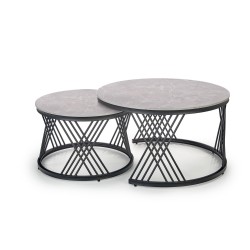 'FLAMINGO Set of 2 Benches, Ashen Marble/Black'