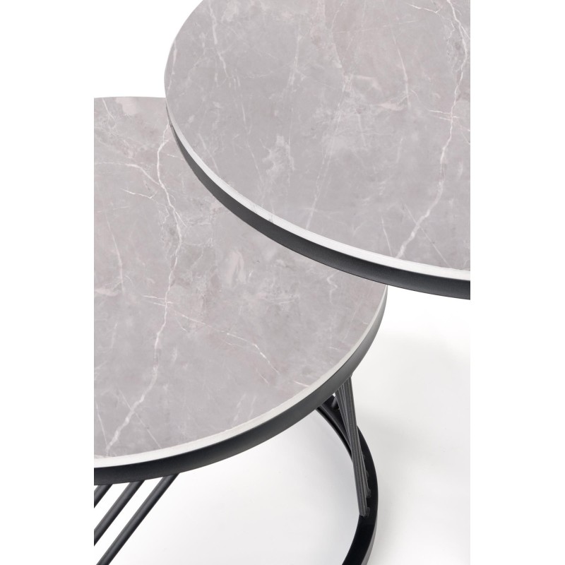 'FLAMINGO Set of 2 Benches, Ashen Marble/Black' 'FLAMINGO Set of 2 Benches, Ashen Marble/Black'