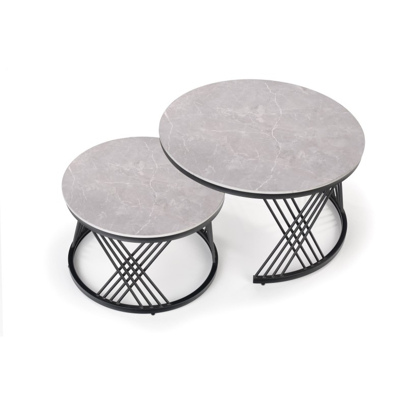 'FLAMINGO Set of 2 Benches, Ashen Marble/Black' 'FLAMINGO Set of 2 Benches, Ashen Marble/Black'