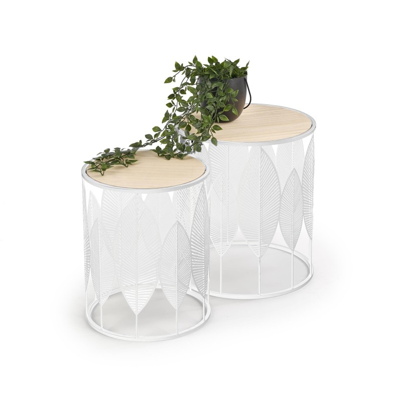 'FOLLA Set of 2 Benches White / Natural' 'FOLLA Set of 2 Benches White / Natural'