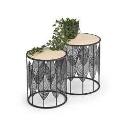 'FOLLA Set of 2 Benches Black / Natural'