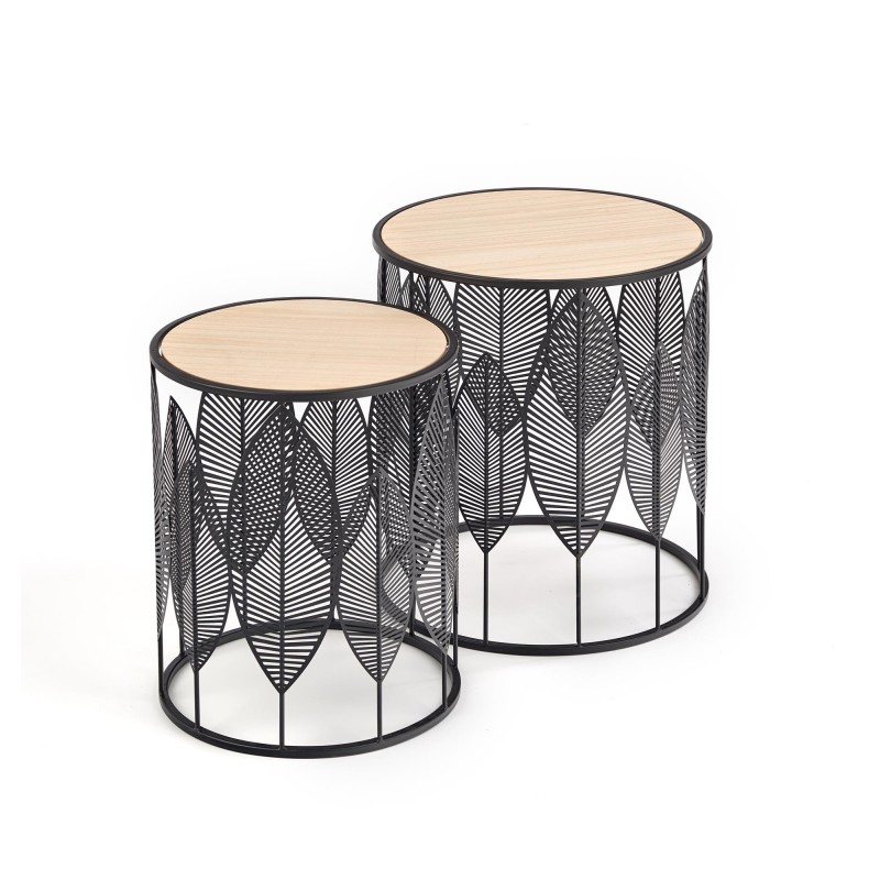'FOLLA Set of 2 Benches Black / Natural' 'FOLLA Set of 2 Benches Black / Natural'
