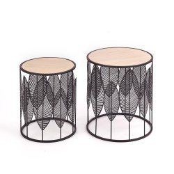 'FOLLA Set of 2 Benches Black / Natural' 'FOLLA Set of 2 Benches Black / Natural'