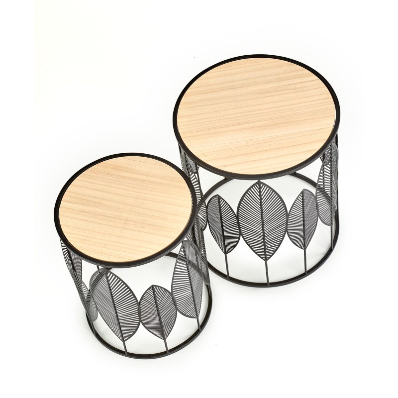 'FOLLA Set of 2 Benches Black / Natural' 'FOLLA Set of 2 Benches Black / Natural'