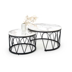 'FORMOSA Set of 2 Benches, White Marble / Black'
