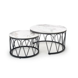 'FORMOSA Set of 2 Benches, White Marble / Black' 'FORMOSA Set of 2 Benches, White Marble / Black'