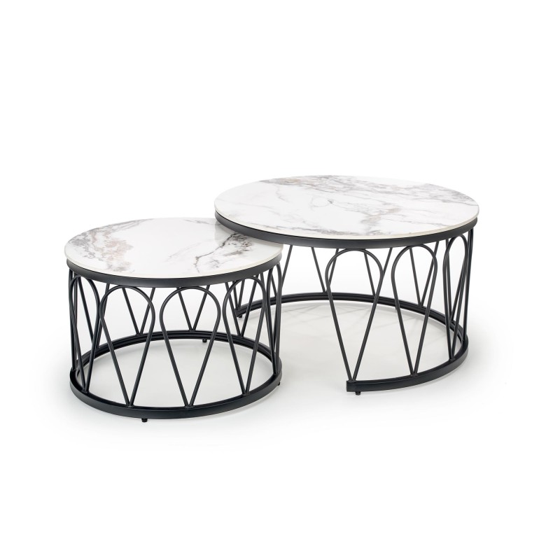 'FORMOSA Set of 2 Benches, White Marble / Black' 'FORMOSA Set of 2 Benches, White Marble / Black'