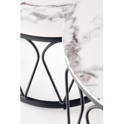 'FORMOSA Set of 2 Benches, White Marble / Black' 'FORMOSA Set of 2 Benches, White Marble / Black'