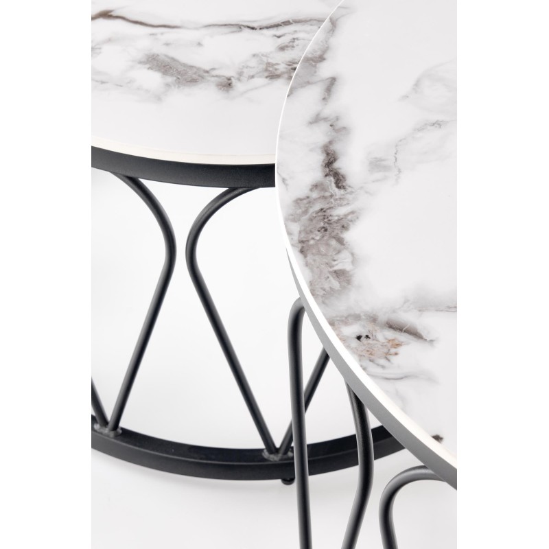 'FORMOSA Set of 2 Benches, White Marble / Black' 'FORMOSA Set of 2 Benches, White Marble / Black'