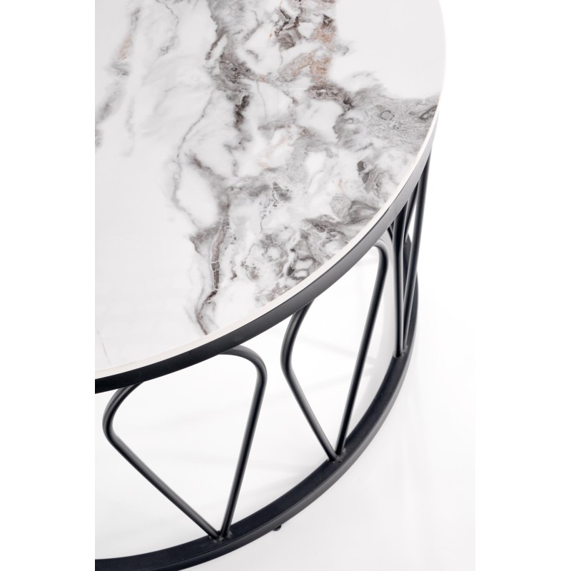 'FORMOSA Set of 2 Benches, White Marble / Black' 'FORMOSA Set of 2 Benches, White Marble / Black'