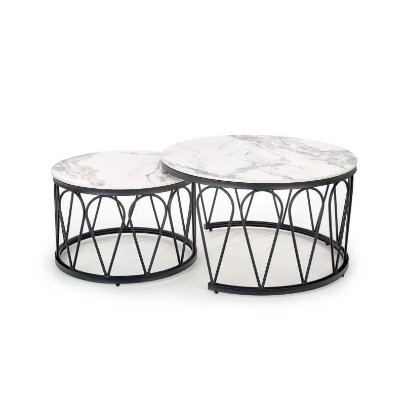 'FORMOSA Set of 2 Benches, White Marble / Black' 'FORMOSA Set of 2 Benches, White Marble / Black'
