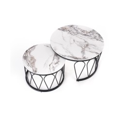 'FORMOSA Set of 2 Benches, White Marble / Black' 'FORMOSA Set of 2 Benches, White Marble / Black'