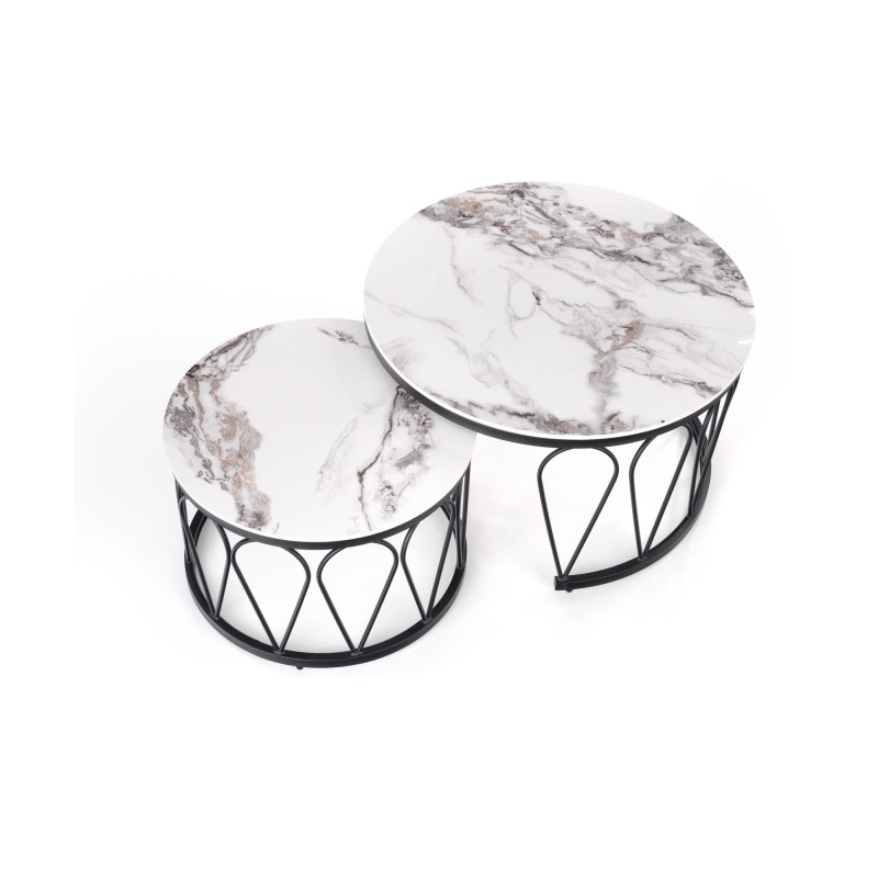 'FORMOSA Set of 2 Benches, White Marble / Black' 'FORMOSA Set of 2 Benches, White Marble / Black'
