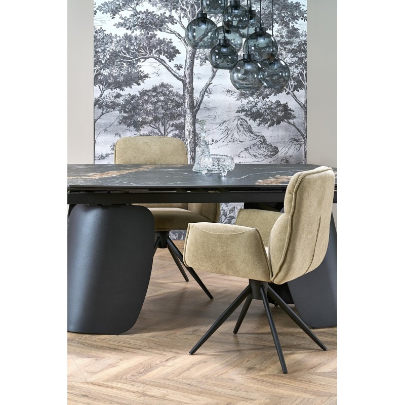 'FORUM Extendable Table, Black Marble / Black' 'FORUM Extendable Table, Black Marble / Black'
