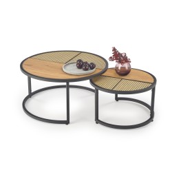'GARMINA Set of 2 Golden Oak / Black Benches'
