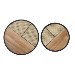'GARMINA Set of 2 Golden Oak / Black Benches' 'GARMINA Set of 2 Golden Oak / Black Benches'