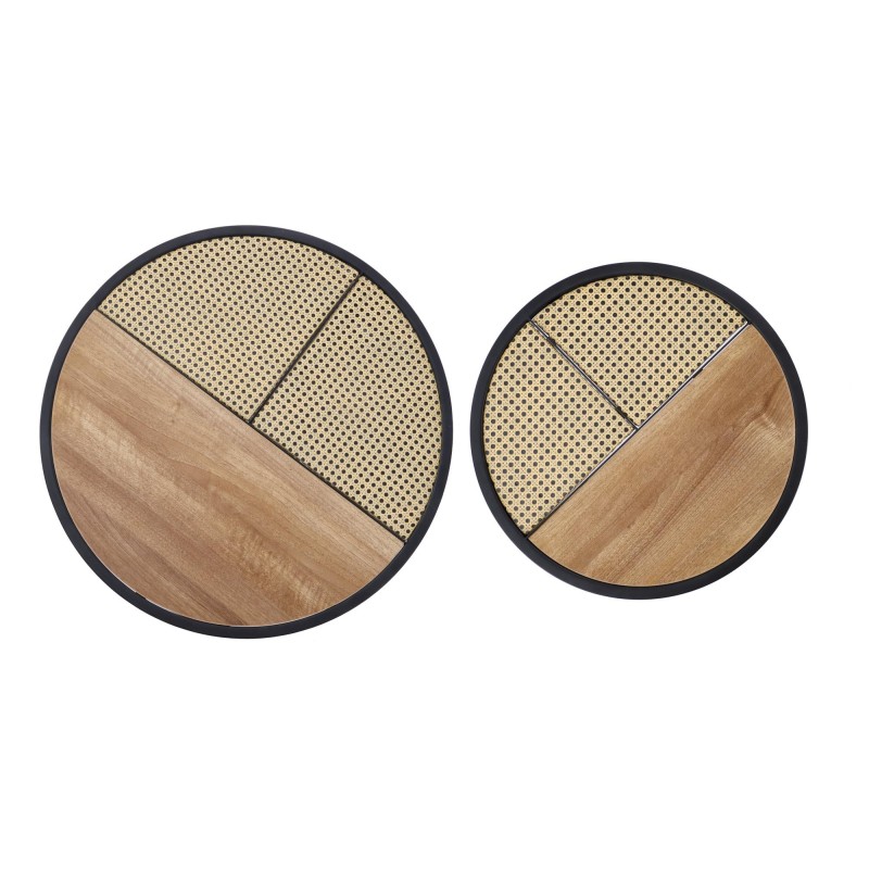 'GARMINA Set of 2 Golden Oak / Black Benches' 'GARMINA Set of 2 Golden Oak / Black Benches'