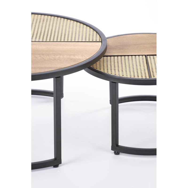 'GARMINA Set of 2 Golden Oak / Black Benches' 'GARMINA Set of 2 Golden Oak / Black Benches'