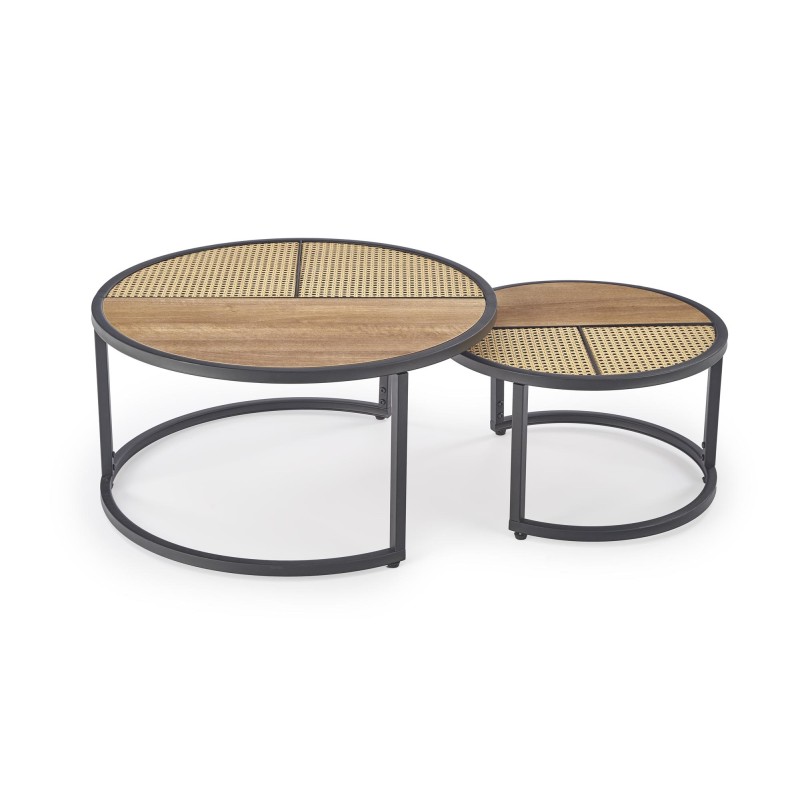 'GARMINA Set of 2 Golden Oak / Black Benches' 'GARMINA Set of 2 Golden Oak / Black Benches'