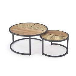 'GARMINA Set of 2 Golden Oak / Black Benches' 'GARMINA Set of 2 Golden Oak / Black Benches'
