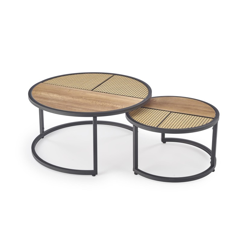 'GARMINA Set of 2 Golden Oak / Black Benches' 'GARMINA Set of 2 Golden Oak / Black Benches'