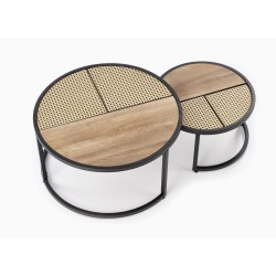 'GARMINA Set of 2 Golden Oak / Black Benches' 'GARMINA Set of 2 Golden Oak / Black Benches'