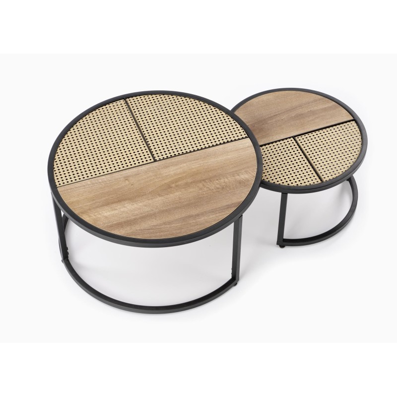 'GARMINA Set of 2 Golden Oak / Black Benches' 'GARMINA Set of 2 Golden Oak / Black Benches'