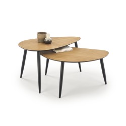 'GENEVA Set of 2 Tables with Golden Oak Top and Black Legs'