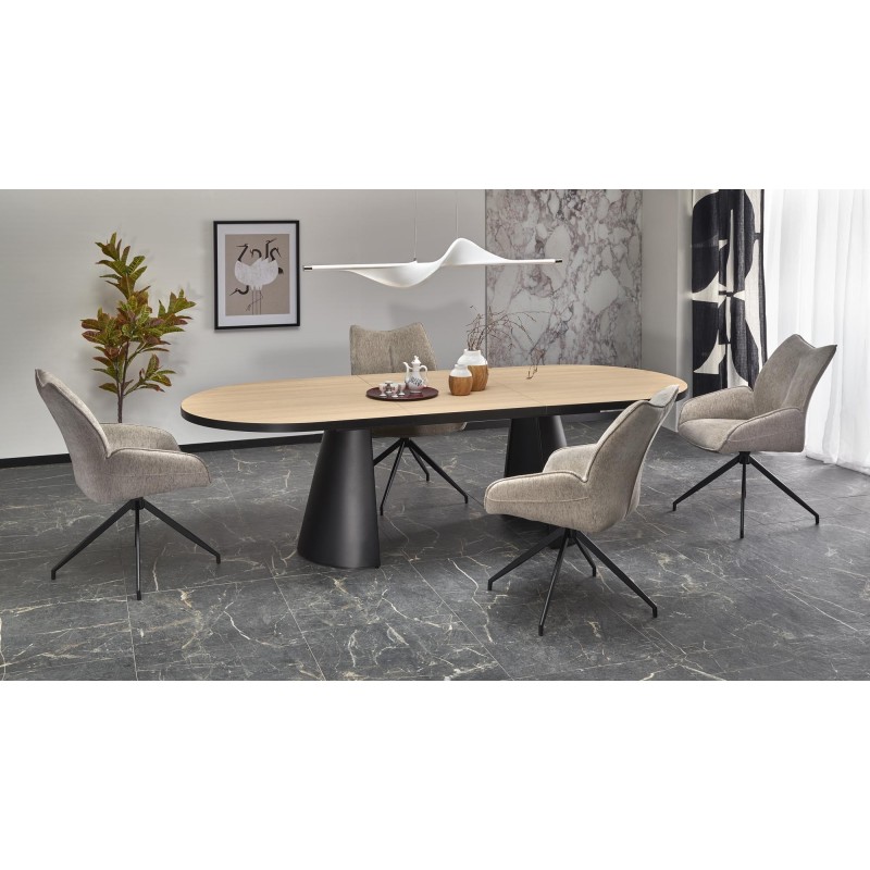 'GIACOMO Extendable Table, Top - Natural, Leg - Black' 'GIACOMO Extendable Table, Top - Natural, Leg - Black'