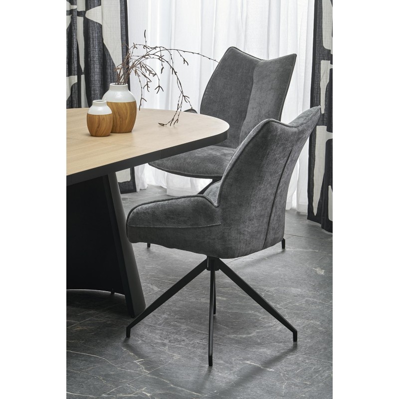 'GIACOMO Extendable Table, Top - Natural, Leg - Black' 'GIACOMO Extendable Table, Top - Natural, Leg - Black'