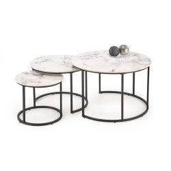 'GILDA Set of 3 Benches, White Marble / Black'