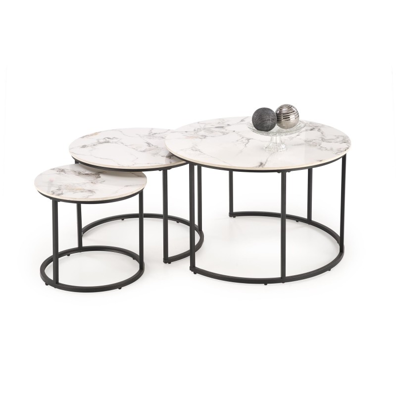 'GILDA Set of 3 Benches, White Marble / Black' 'GILDA Set of 3 Benches, White Marble / Black'