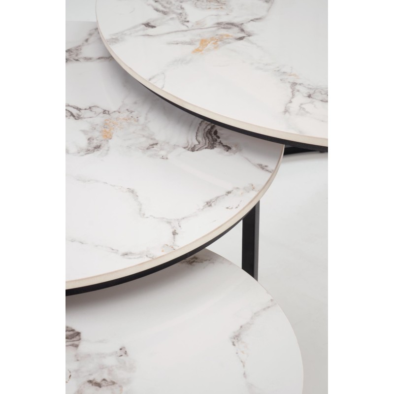 'GILDA Set of 3 Benches, White Marble / Black' 'GILDA Set of 3 Benches, White Marble / Black'