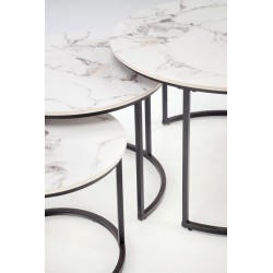'GILDA Set of 3 Benches, White Marble / Black' 'GILDA Set of 3 Benches, White Marble / Black'