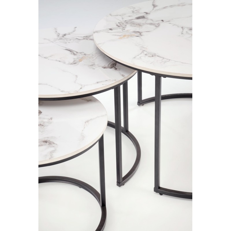 'GILDA Set of 3 Benches, White Marble / Black' 'GILDA Set of 3 Benches, White Marble / Black'