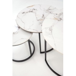 'GILDA Set of 3 Benches, White Marble / Black' 'GILDA Set of 3 Benches, White Marble / Black'