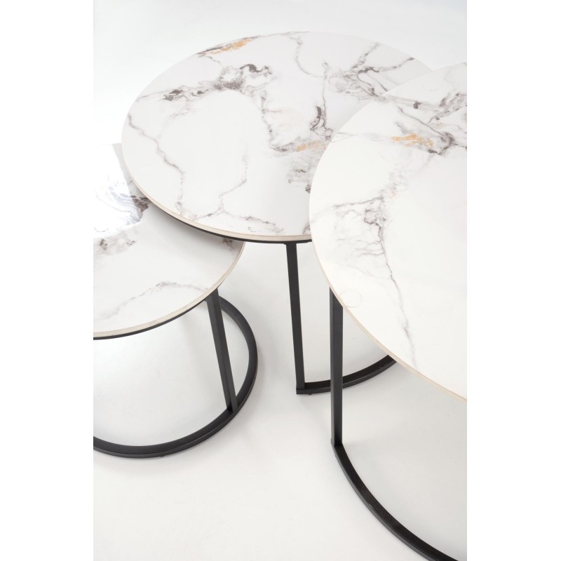 'GILDA Set of 3 Benches, White Marble / Black' 'GILDA Set of 3 Benches, White Marble / Black'