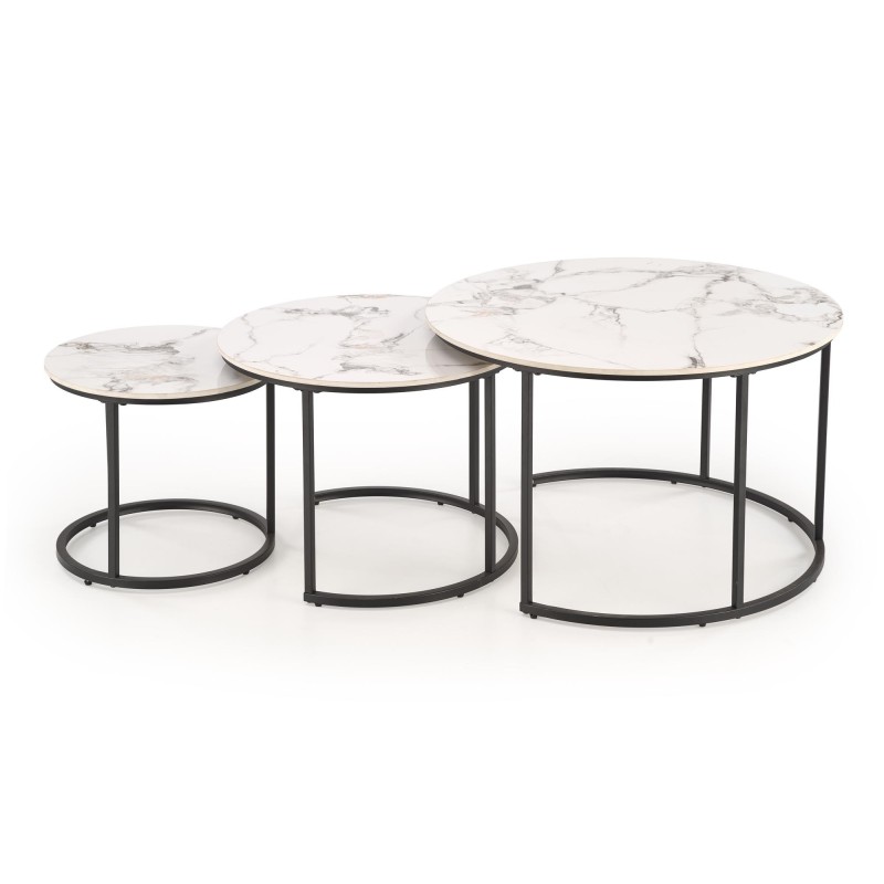'GILDA Set of 3 Benches, White Marble / Black' 'GILDA Set of 3 Benches, White Marble / Black'