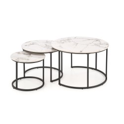 'GILDA Set of 3 Benches, White Marble / Black' 'GILDA Set of 3 Benches, White Marble / Black'