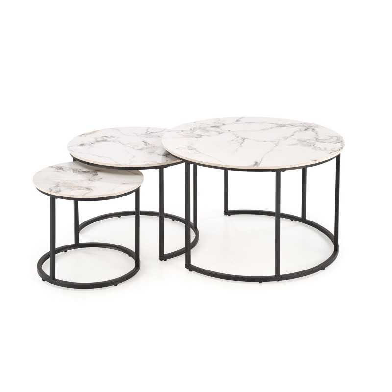 'GILDA Set of 3 Benches, White Marble / Black' 'GILDA Set of 3 Benches, White Marble / Black'