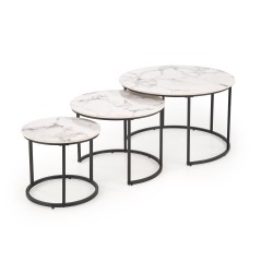 'GILDA Set of 3 Benches, White Marble / Black' 'GILDA Set of 3 Benches, White Marble / Black'