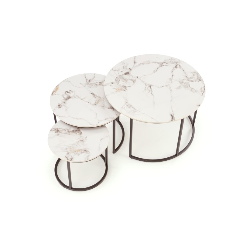 'GILDA Set of 3 Benches, White Marble / Black' 'GILDA Set of 3 Benches, White Marble / Black'