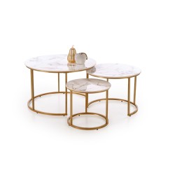 'GILDA Set of 3 Benches, White Marble / Gold'