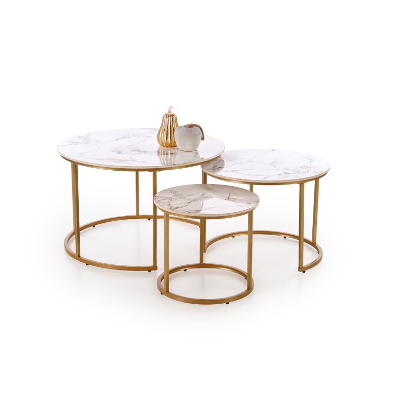 'GILDA Set of 3 Benches, White Marble / Gold' 'GILDA Set of 3 Benches, White Marble / Gold'